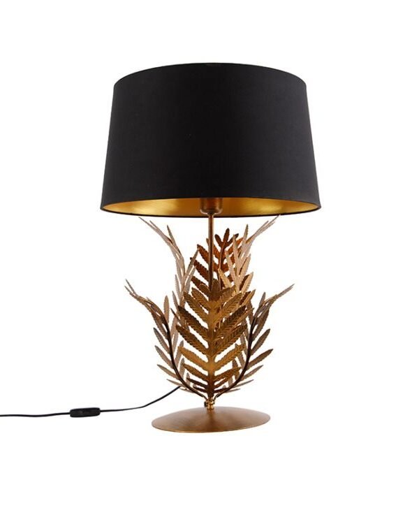 Table lamp gold with black cotton shade