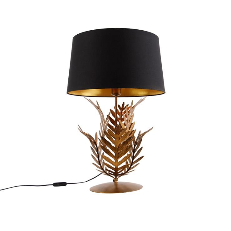 Table lamp gold with black cotton shade