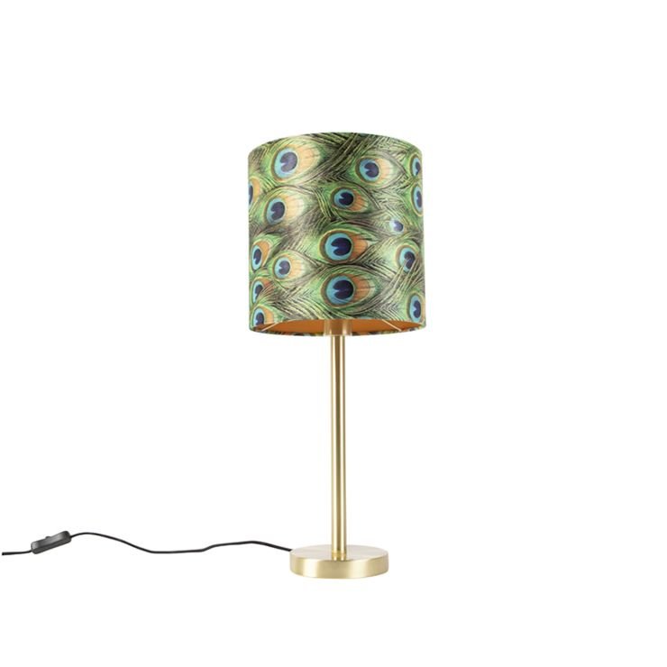Botanical Table Lamp Brass with 25cm Peacock Print Shade