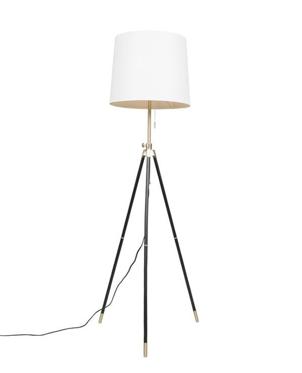 Tripod floor lamp black with cream shade adjustable