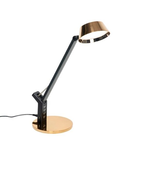 Table lamp black with brass incl. LED with USB